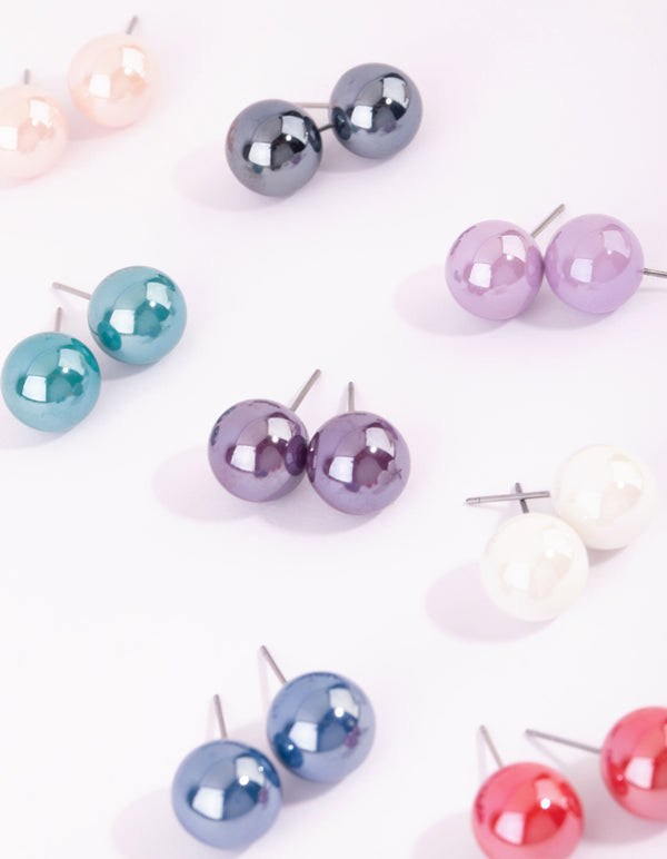 Matte Multicoloured Ball Stud Earring 8-Pack