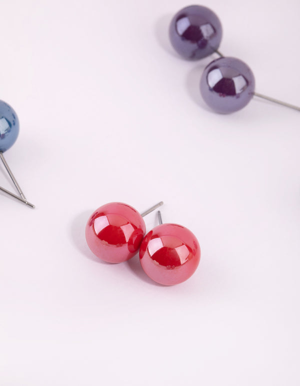 Matte Multicoloured Ball Stud Earring 8-Pack