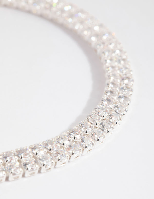 Silver Cubic Zirconia Layered Cup Chain Tennis Bracelet