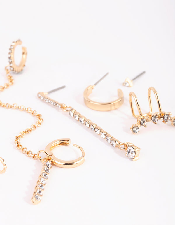 Gold Stone Bar Earring Stack Pack