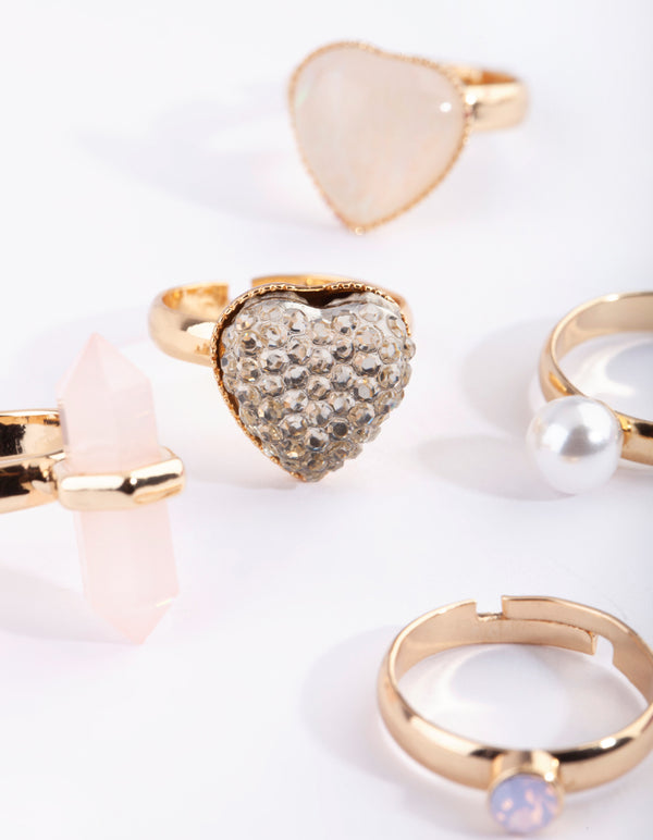 Kids Pink Stone Ring 5-Pack