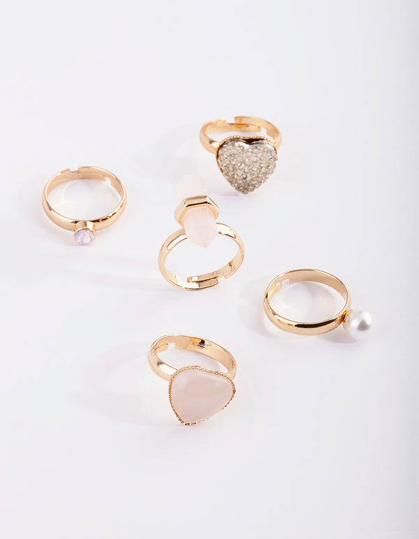 Kids Pink Stone Ring 5-Pack