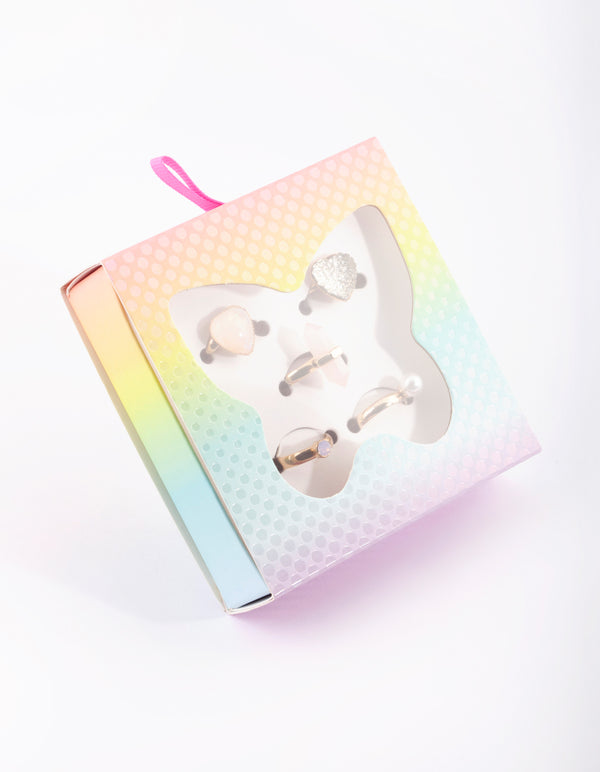 Kids Pink Stone Ring 5-Pack