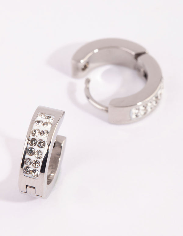 Surgical Steel Half Pave Huggie Earrings