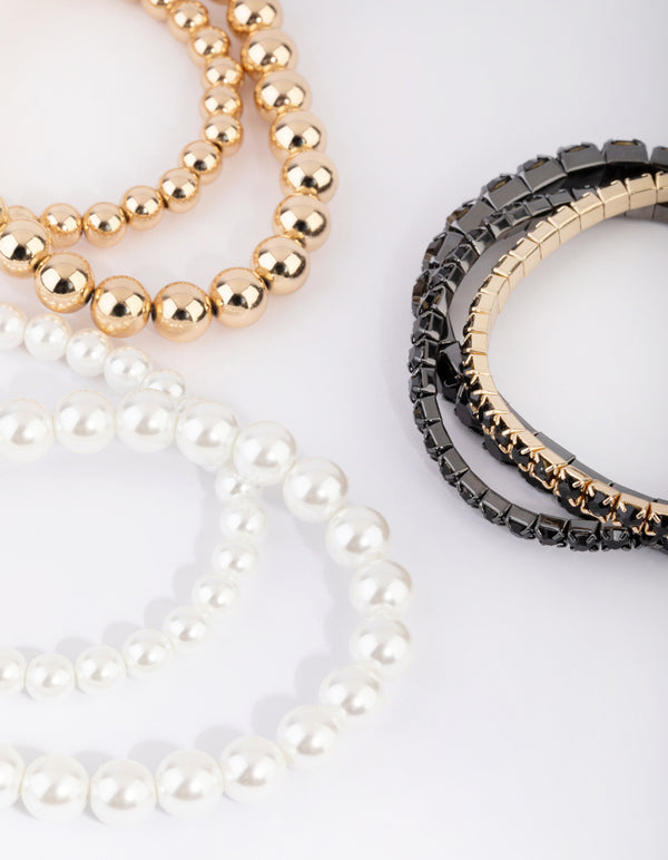 Gold Diamante & Pearl Bracelet Pack