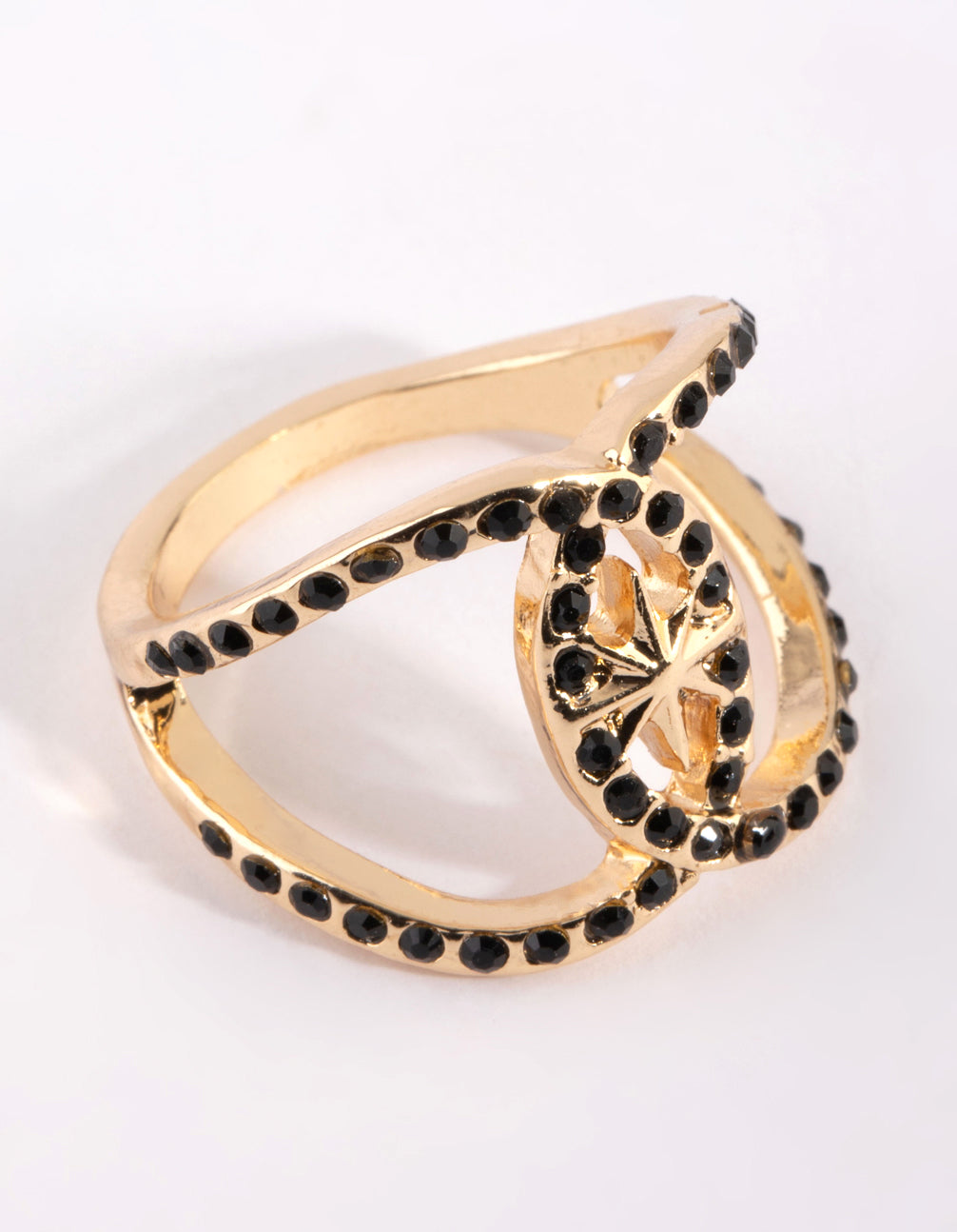 Gold & Black Diamante Ring