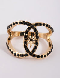 Gold & Black Diamante Ring - link has visual effect only