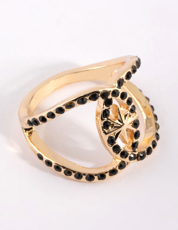 Gold & Black Diamante Ring