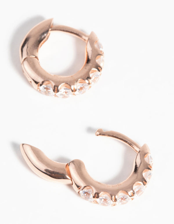Rose Gold Plated Sterling Silver Diamante Huggie Hoop Earrings