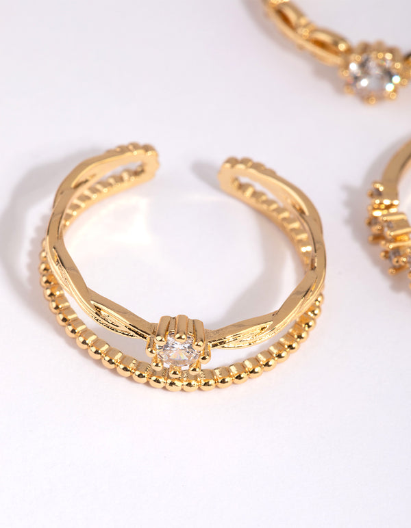 Gold Plated Ornate Ring Pack with Cubic Zirconia