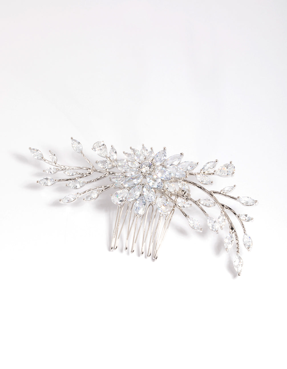 Rhodium Cubic Zirconia Floral Milky Way Comb