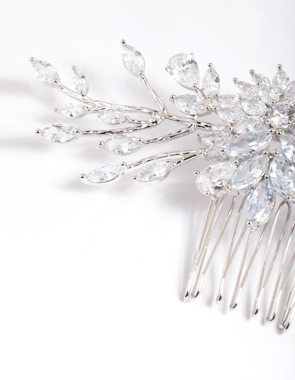 Rhodium Cubic Zirconia Floral Milky Way Comb
