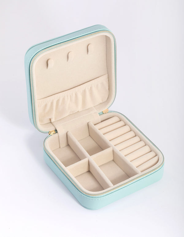 Turquoise Faux Leather Square Jewellery Box
