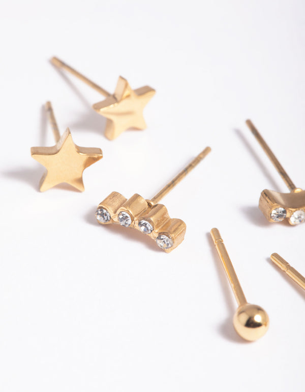 Gold Plated Surgical Steel Star Stud Earring Pack