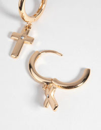Gold Diamante Cross Huggie Hoop Earrings - link has visual effect only