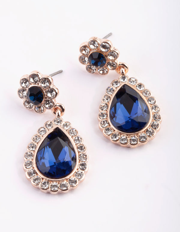 Rose Gold Diamante Flower Necklace & Earrings Set