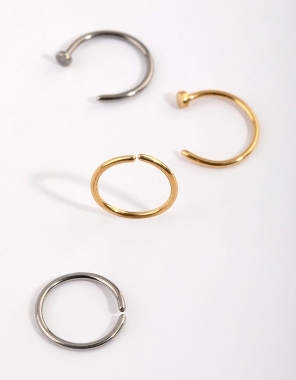 Titanium Plain Nose Stud & Ring 4-Pack