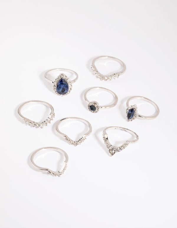 Rhodium Blue Stone Ring Pack