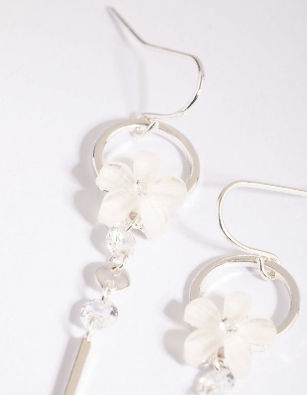 Silver Flower Drop Earrings