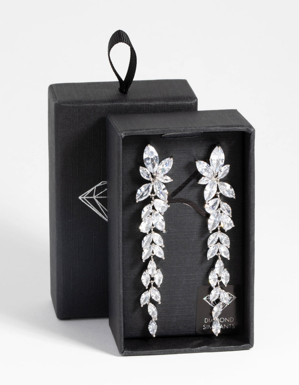 Silver Diamond Simulant Drop Earrings