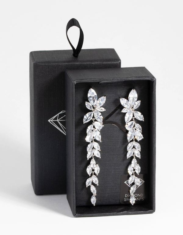 Silver Diamond Simulant Drop Earrings