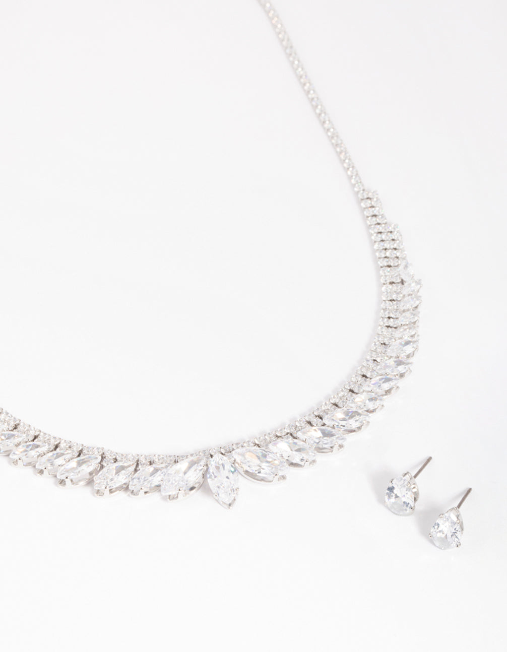 Silver Diamond Simulant Marquise Necklace & Earrings Set