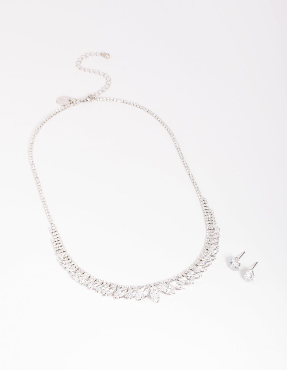 Silver Diamond Simulant Marquise Necklace & Earrings Set