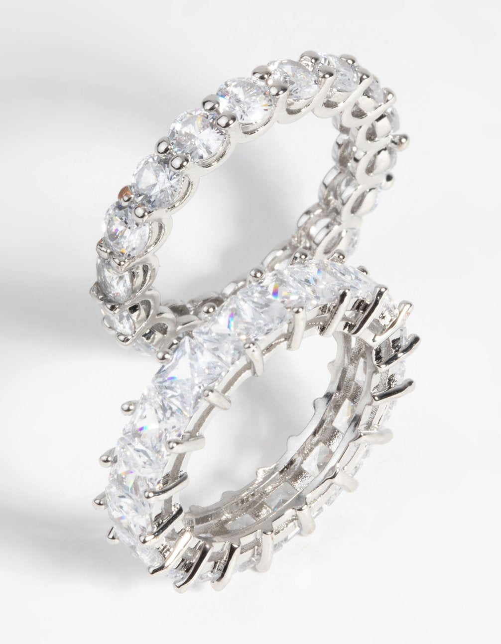 Silver Square Diamond Simulant Ring Set