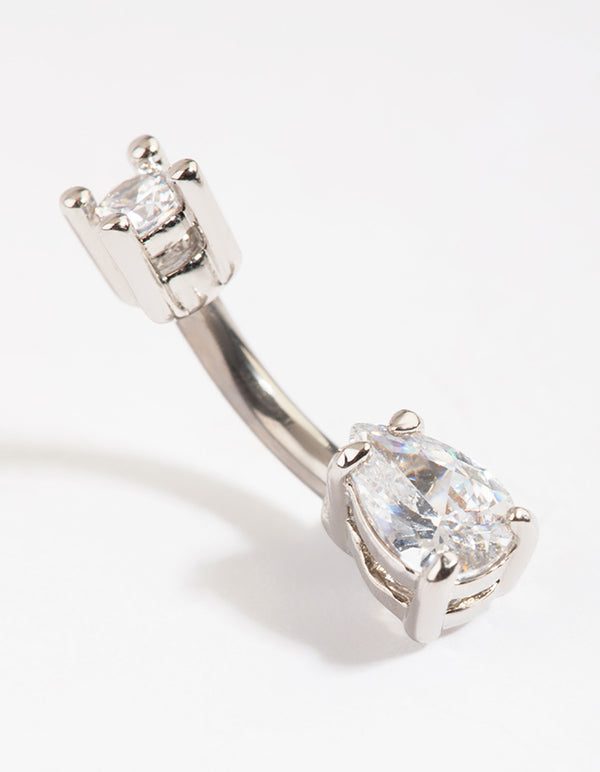 Titanium Diamante Pear Belly Bar