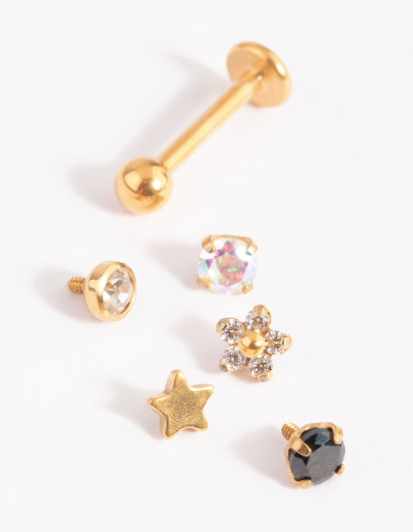 Gold Plated Titanium Pretty Flat Back 6-Pack