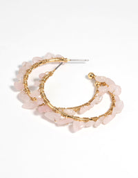 Gold Plated Hoop Earrings with Rose Quartz - link has visual effect only