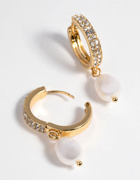 Gold Plated Huggie Hoop Earrings with Freshwater Pearls - link has visual effect only