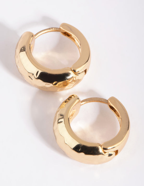 Gold Plated Hammered Huggie Hoop Earrings