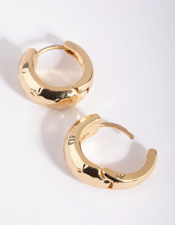 Gold Plated Hammered Huggie Hoop Earrings