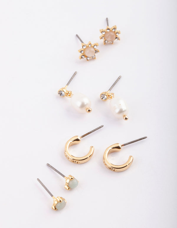 Gold Plated Earrings Pack with Freshwater Pearls