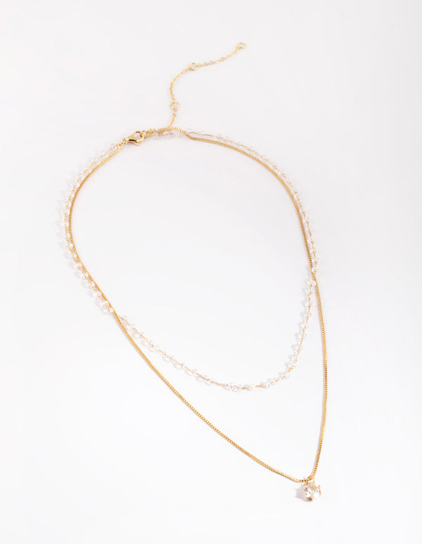 Gold Plated Necklace with Clear Stones