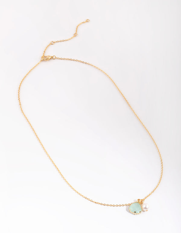 Gold Plated Charm Necklace with Freshwater Pearls