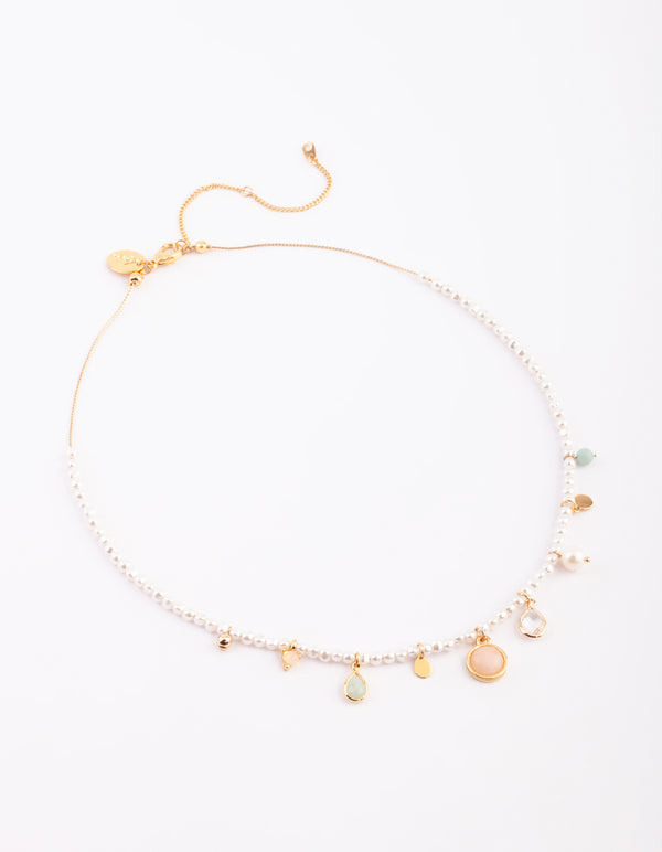 Gold Plated Charm Necklace with Freshwater Pearls