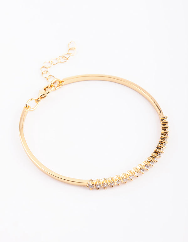 Gold Plated Baguette Bangle with Cubic Zirconia