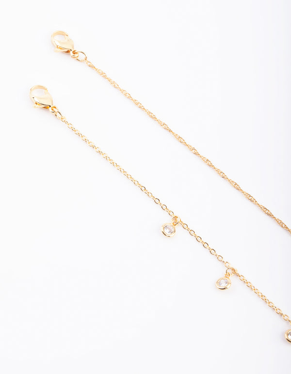 Gold Plated Anklet Set with Cubic Zirconia