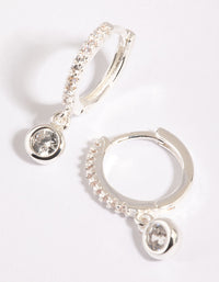Silver Huggie Hoop Earrings with Cubic Zirconia - link has visual effect only