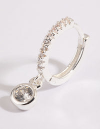 Silver Huggie Hoop Earrings with Cubic Zirconia - link has visual effect only