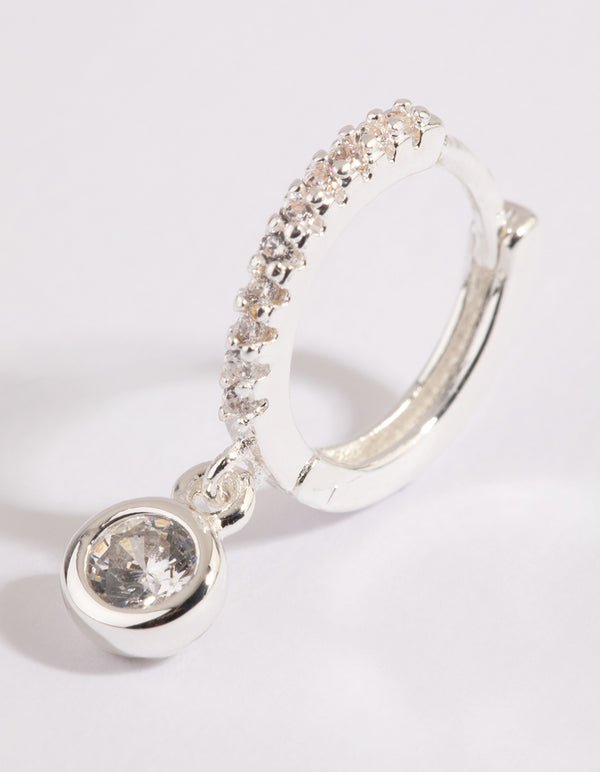 Silver Huggie Hoop Earrings with Cubic Zirconia