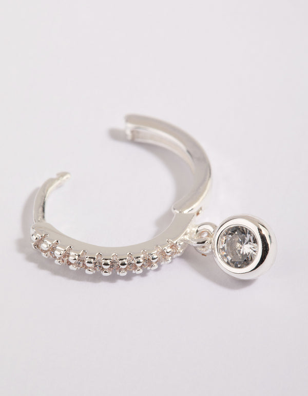 Silver Huggie Hoop Earrings with Cubic Zirconia