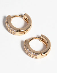 Gold Huggie Hoop Earrings with Cubic Zirconia - link has visual effect only
