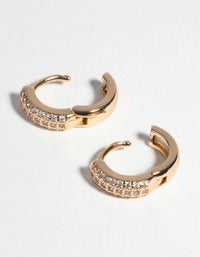 Gold Huggie Hoop Earrings with Cubic Zirconia - link has visual effect only