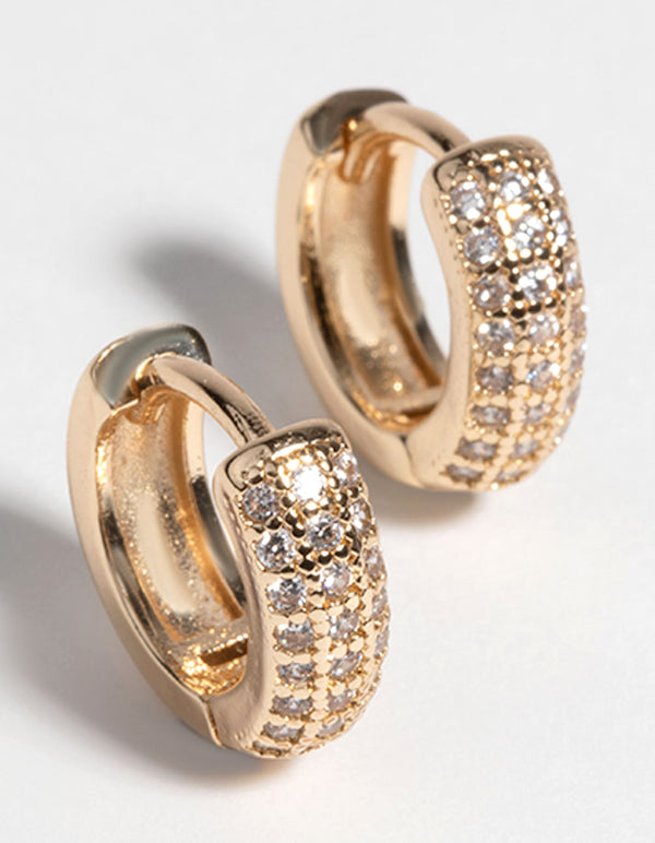Gold Huggie Hoop Earrings with Cubic Zirconia
