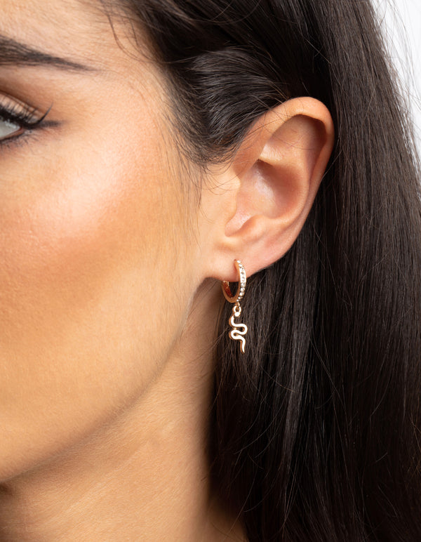 Gold Snake & Diamante Huggie Hoop Earrings