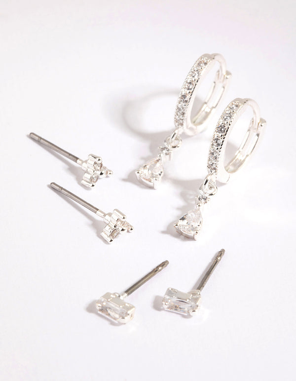 Silver Stack Pack Earrings with Cubic Zirconia