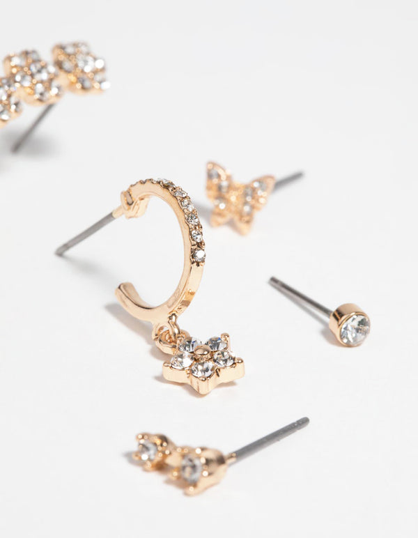 Gold Butterfly & Flower Earrings